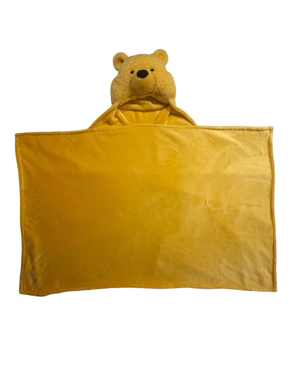 Disney Winnie The Pooh yellow plush hooded  throw blanket/wrap EUC
